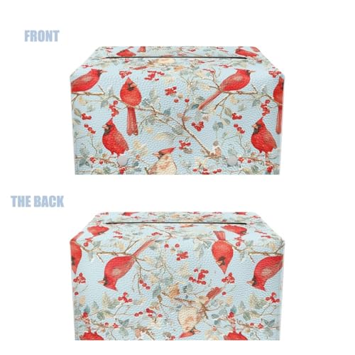Christmas Cardinal Tissue Box Cover, Rectangle Leather Tissue Cover Waterproof Tissues Holder Decorative Organizer with Fashion Prints Home Decor Items - color: Christmas Cardinal