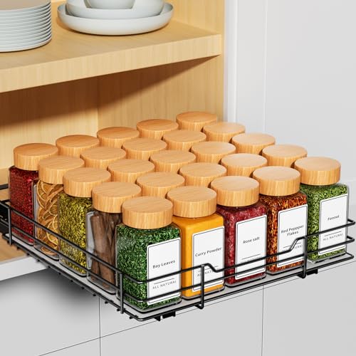 RCHYFEED Pull Out Spice Rack Organizer for Cabinet,Slide out Spice Organization for Inside Cabinets,Heavy Duty Seasoning Organizer Fits Kitchen and Pantry,Sauces,Canned (10.5''Wx10.5''Dx2.5''H) - size: 1 Tier-10.5''Wx10.5''Dx2.5''H