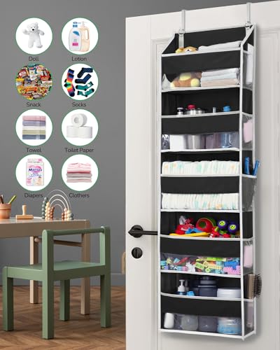 ULG 1 Pack Over The Door Organizer – 5 Shelf Door Organizer Hanging & 10 Side Pockets, Reinforced 44LB Capacity Hanging Organizer, Behind The Door Storage for Bedroom, Nursery, Pantry (Black) - color: Black, size: 1 Pack-5 Tier