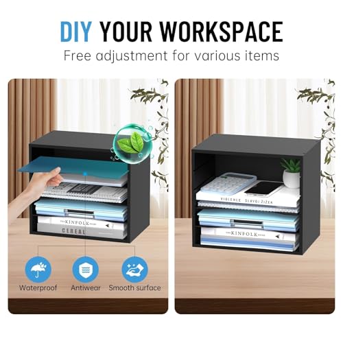 5-Tier Wood Desk Organizer, Paper Tray Organizer for Desk with Adjustable Storage Shelves, Desktop File Organization Paper Sorter Mail Holder for Office Home Classroom, Black - color: Black, size: 5 Tier