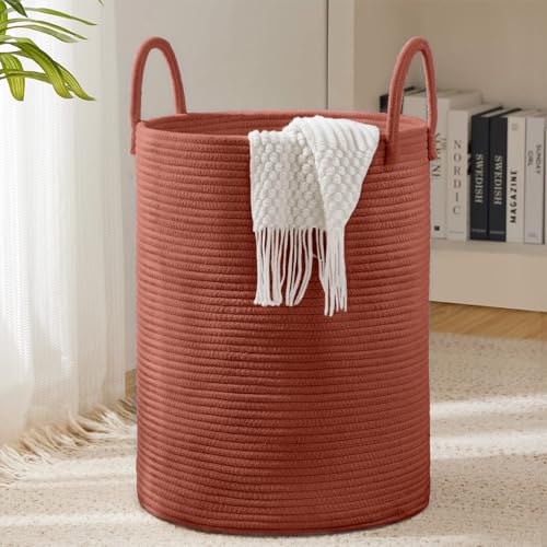 YOUDENOVA Laundry Hamper Basket, Woven 58L Tall Laundry Basket for Blanket Organizer- Clothes Hamper Baby Nursery Hamper for Blanket Storage in Bedroom - color: Rust, size: Tall (58L )