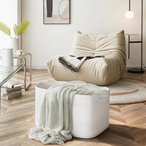 MEGASKET Extra Large White Storage Basket, 23.6" x 17" x 12" Rectangle Blanket Storage for Living Room, White Woven Cotton Rope Basket, Big Kids Toy Box Bin, XXXL Wicker Laundry Baskets for Organizing - color: White, size: 23.6"x17"x12