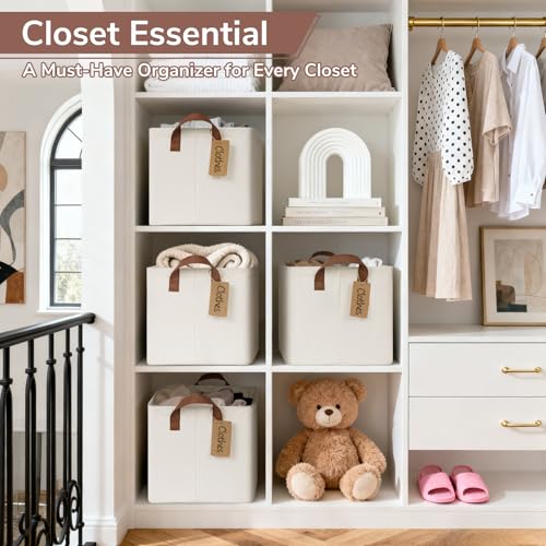 CHICVITA 4 Pack Large Storage Baskets for Shelves, Collapsible Closet Organizer Bins with Metal Frame, Fabric Storage Bins for Clothes Towels Organization, 16.8" x 11" x 9.8", Beige - color: Beige, size: 30L (16.8"L x 11"W x 9.8"H)