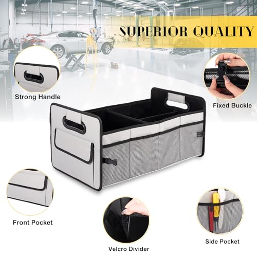 JiatuA Car Trunk Organizer, Car Organizers and Storage Collapsible Multi Compartment Container Box, Adjustable Car Accessories for SUV Sedan Truck, Standard Size, Grey - color: Grey, size: Standard