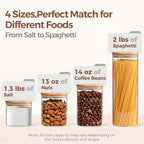 ComSaf Food Storage Containers with Airtight Lids Set of 6, Clear Glass Canister Food Jar with Sealing Lid Kitchen Pantry Storage Container for Spaghetti Pasta Sugar Flour Oat Cereal Beans, Square - size: 0.6Qt*3/0.8Qt*1/1.2Qt*1/2.2Qt*1