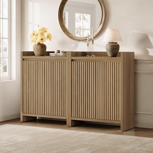 SICOTAS Shoe Cabinet - Fluted Shoe Storage Cabinet for Entryway, 48-Pair Shoes Organizer with Doors & Adjustable Shelves, 2 Pieces Large Shoes Rack Entrance Storage Cabinet for Hallway, Living Room - color: Reclaimed Caramel Oak, size: 2 Pieces