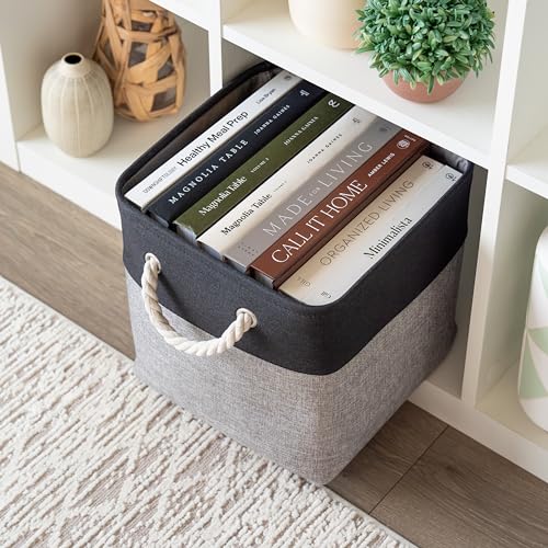 OrganiHaus 11x11 Cube Storage Bins 4 Pack, Foldable Cube Storage Organizer w/ Rope Handles, Collapsible Fabric Bins for Toys, Clothes & Closet Organization, Fabric Square Baskets - Gray/Black - color: Gray Base / Black, size: 4 pcs (11x11)