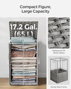 SONGMICS Laundry Hamper with Lid, 17.2 Gallon (65 L) Synthetic Rattan Clothes Laundry Basket with Lid and Handles, Foldable, Removable Liner, Dove Gray ULCB165G01 - color: Dove Gray, size: 65 L