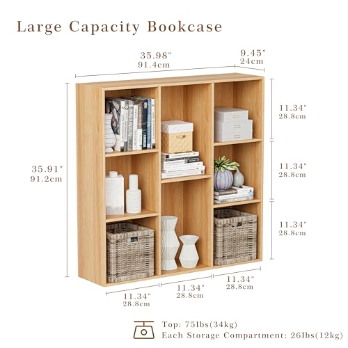 VDNEND Wooden Cube Storage Organizer with Closed Back Panel, 11in Cube Shelf Opening, Bookshelf, Display Shelf,Closet Cabinet for Home and Office (Natural Oak, 8-Cube 35.98L*9.45W*35.91H) - color: Natural Oak, size: 8-Cube 35.98L*9.45W*35.91H