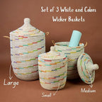 Small Hamper, Colorful Pattern on White, 12" Wide, 14" Tall - size: Small
