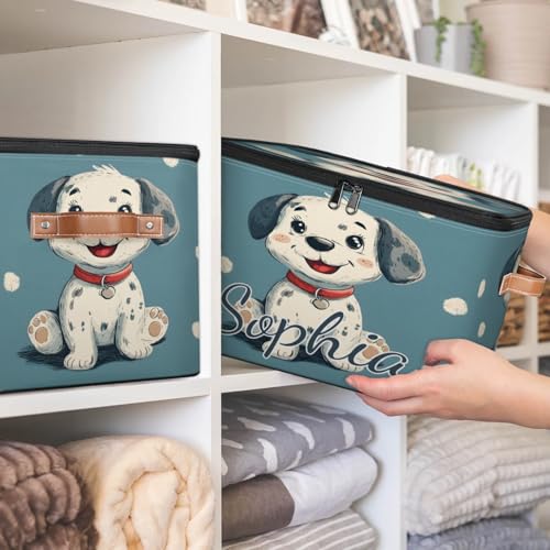 Custom Storage Basket with Name, Personalized Storage Bins with Zipper Lid, Foldable Fabric Storage Box Large capacity with Handle Dalmatian - color: Option 12