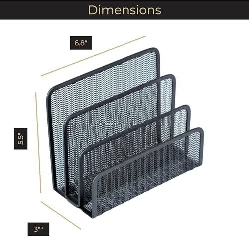 BLU MONACO Black Metal Mesh Letter Sorter | 3-Slot Mail Organizer for Desk, Office & Home | Vertical File & Envelope Holder with Non-Slip Base | Space-Saving Desktop Mail Organizer - color: Black