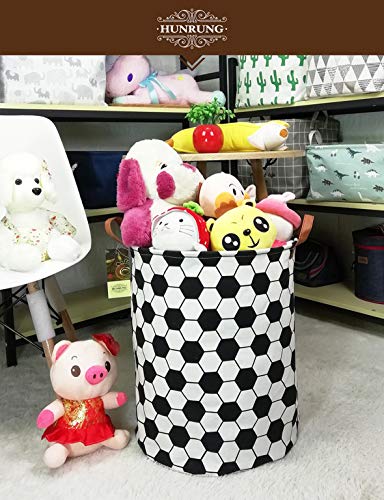 Collapsible Fabric Storage Basket, Waterproof Laundry Hamper with Handles, Round Storage Bin for Clothes Toys, Foldable Organizer for Bedroom Nursery Bathroom(Roud-Football) - color: Roud-Football