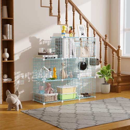 C&AHOME Wire Cube Storage, 8 - Cube Organizer Metal C Grids, Modular Shelves Units, Closet Organizer, Ideal for Home, Office, Living Room, 24.8" L x 12.4" W x 48.4" H, Blue UWCS3008B - color: Blue, size: 8 Cube