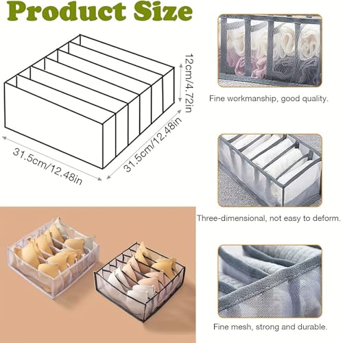 2 Pcs Underwear Drawer Organizer, Foldable Underwear Storage Divider Boxes 6 Cell Closet Clothing Organizers for Bras Panties Ties Socks Scarves Clothes-Gray - color: Gray