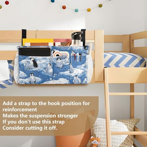 Bedside Caddy Hanging Bunk Bed Caddy Bed Organizer Hanging Pocket with 2 Hooks Bedside Storage Organizer Pocket Bag Holder Blue Penguins Ice Floes Snow Water - color: Blue Penguins Ice Floes Snow Water