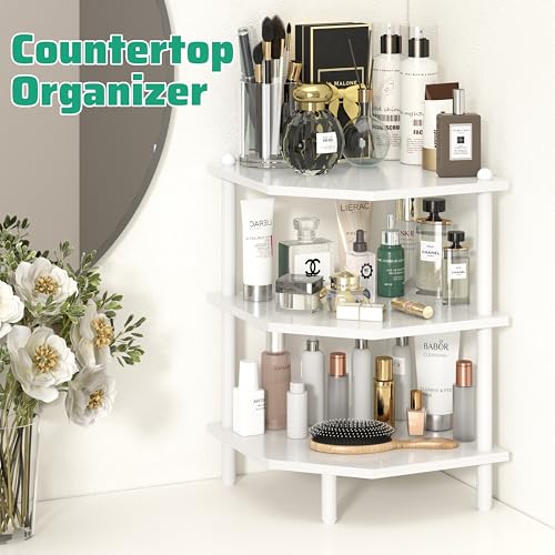 Desktop Corner Stand Shelf for Storage, 3 Tier Corner Shelf Organizer, White Shelves Rack for Small Spaces, Home Office, Kitchen, Bathroom - color: White