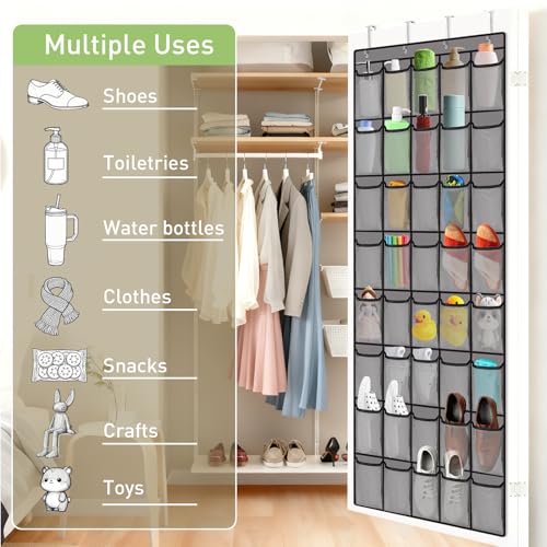 Meolsaek Over the Door Shoe Organizer with 40 Breathable Mesh Pockets, Hanging Shoe Organizer for Door with 4 Metal Hooks, Shoe Organizer for Closet, Bedroom, Bathroom, Pantry, 76.4" x 27.5" x 5"
