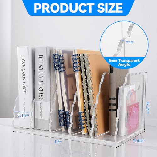 Adevar Clear Acrylic Magazine File Holder 5 Vertical Magazine File Organizer Binder Book Holder for Desk Acrylic Desk Organizer Clear Office Racks & Displays for Office Home Classroom - size: B5, 5 Sections