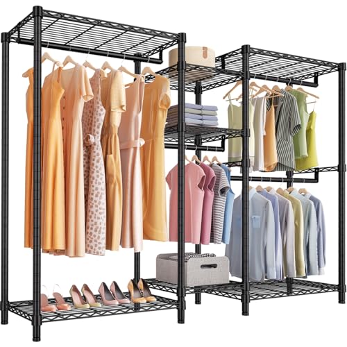 VIPEK Classic V6 Heavy Duty Clothes Rack, 7-Tier Garment Rack with Adjustable Shelves, Portable Closet Organizer with 4 Hanging Rods, Space-Saving, 850lbs Capacity, 68.9" L x 15.7" W x 76.4" H, Black - color: Black, size: Classic V6 Standard