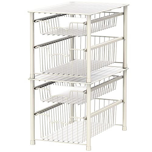 Simple Houseware Stackable Sliding Basket Organizer Drawer, White, 2-Tier - color: White, size: 2-tier
