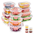 34pcs Glass Food Storage Containers with Lids Set, Airtight Glass Meal Prep Containers (17 Containers & 17 Lids), Leak Proof Lunch Container BPA-Free, Microwave, Oven, Freezer, Dishwasher Safe-PINK - color: PINK
