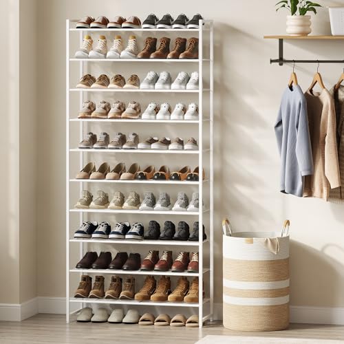 Nunsino Shoe Rack for Closet, Metal Shoe Organizer, 10 Tier Garage Shoe Rack Max Holds 50 Pairs,Shoe Storage Shelf,Entryway,White - color: White, size: 10 Tier