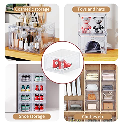 US 15 Clear Entryway Shoe Storage Boxes Stackable XXL, 8 Pack Clear Shoe Boxes Stackable for Closet, Drop Front Large Plastic Shoe Containers Collecting Sneakers - color: CLEAR 8 PACK