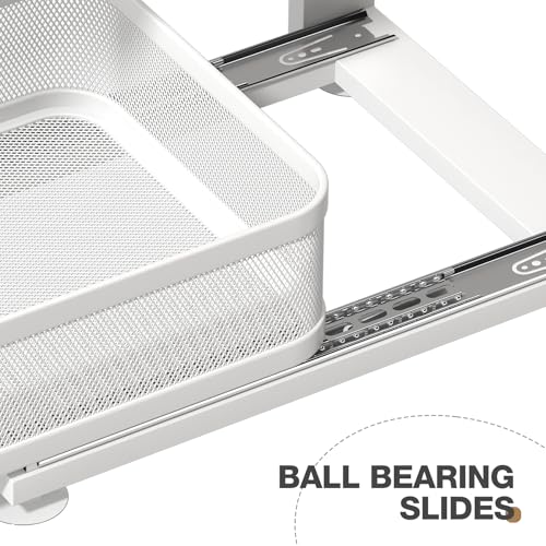 2 Pack Under Sink Organizer With Next-Gen Ball-Bearing Slides,2-Tier Precision Mesh Pull Out Cabinet Drawers Storage for Bathroom&Kitchen,Height Adjustable Shelf,Rust-resistant-Patent Pending - color: White, size: 2 Pack-15.5"Dx12.4"-16.5"H