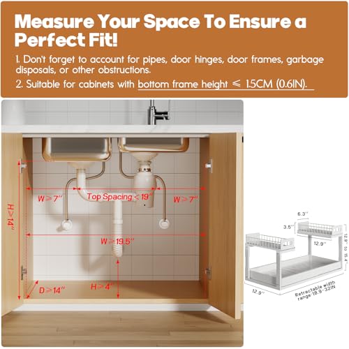 1 Pack-19"-32"W Expandable Under Sink Organizer With Upgrade Ball-Bearing Slide,2-Tier Pull Out Under Cabinet Organizer Height Adjustable,Not Suitable For Cabinets With Partitions In The Middle - color: White, size: 1 Pack-19"-32"W