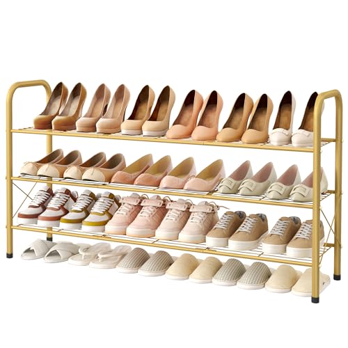 Hoctieon 3 Tier Mesh Style Shoe Rack, Entryway Shoe Shelf, Shoe Storage Organizer, Shoe Rack for Closet, Space Save for Bathroom, Garage, Hallway, Bedroom, Living Room, Gold - color: Gold, size: 3 Tier