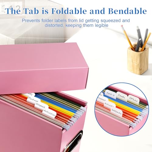 File Organizer Box with Lid & Handle, Heavy Duty Hanging File Folder Storage Boxes for Letter Size, Portable Filing Organizer for Office, Home, Classroom, Pink 4 Pack - color: Pink, size: 4 Pack