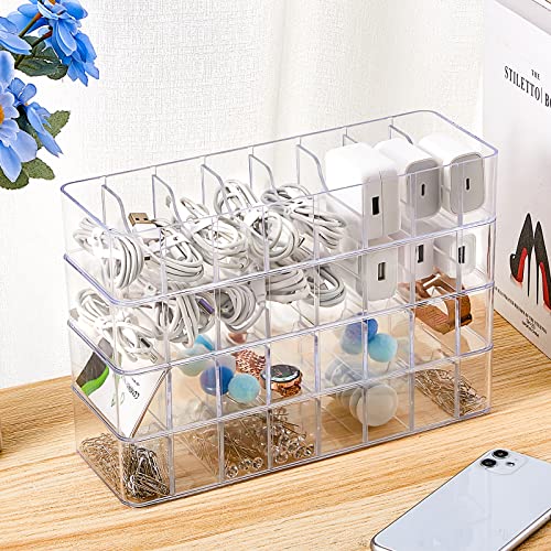 Tatuo 1 Pcs Cable Organizer with 10 Wire Ties, Plastic Cord Storage Charger Box Electronics Organizer with Adjustment Compartments Cable Storage for Drawer Home Office Desk Accessories (Clear) - color: Clear