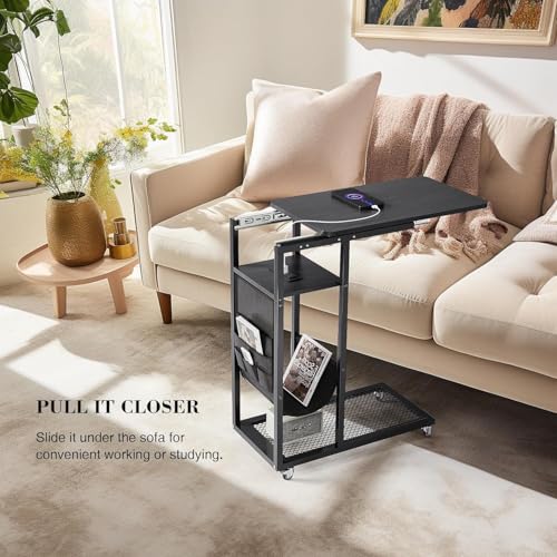 Colima C Shaped End Table with Charging Station (Black, Extra Large) - color: Black