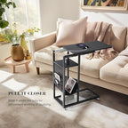Colima C Shaped End Table with Charging Station (Black, Extra Large) - color: Black