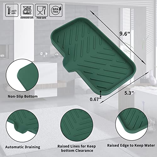 MicoYang Silicone Bathroom Soap Dishes with Drain Spout-Bathroom and Kitchen Sink Organizer,Sponge Holder,Dish Soap Tray,Perfect for Dispenser,Scrubber,Bottle,Cup on Sink or Counter-Green 9.6"×5.3" - color: Green, size: M(9.6"×5.3")