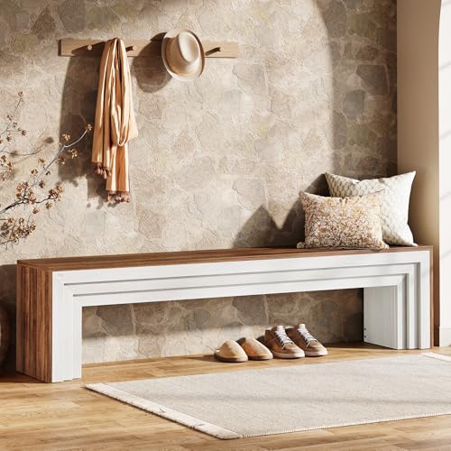 Tribesigns 71" Extra Long Entryway Bench, Modern Farmhouse Shoe Bench Wooden Indoor Seating with Layered Design for Hallway, End of Bed, Living Room, Sofa Back, Dining Room, Rustic Brown & White - color: Rustic Brown & White