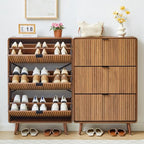 FurSch Fluted 47 Inch Tall Shoe Cabinet with 3 Flip Drawers, Narrow Hidden Shoe Storage Organizer Rack for Entryway Hallway (All Walnut) - color: All Walnut