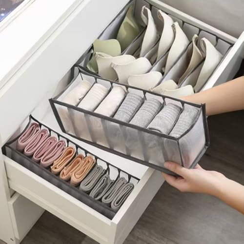 7-Grid Socks Organizer - Multifunctional Drawer Storage Solution for Home, Bedroom, Dorm, Storage Box, Sorter, Black - color: Black