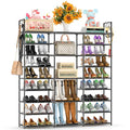 Kottwca Shoe Rack Organizer, Large Shoe Rack for Entryway Closet, Metal Shoe Shelf for Shoes and Boots, Big Non-Woven Fabric Shoe Storage Organizer with Hooks for Cloakroom, Black… - size: 3 Row 9 Tier-1