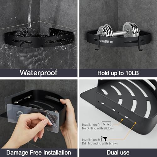 WPT Corner Shower Caddy, 2 Pack Adhesive Shower Corner Shelf, Shower Organizer Storage Wall Mounted No Drilling for Bathroom and Kitchen, Black - color: Black