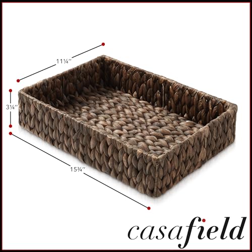Casafield Set of 2 Bathroom Storage Baskets, Espresso - Water Hyacinth, 15.75" W x 11.25" D x 3.25" H, Woven Toilet Tank Topper Bins for Organizing Tissues, Toilet Paper, Toiletries, Shelves - color: Espresso - Hyacinth, size: 15.75" x 11.25" x 3.25"