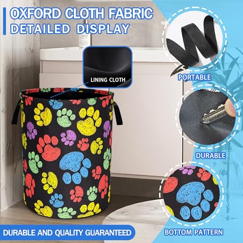 Dog Cat Paw Prints Laundry Basket Oxford Cloth Animal Laundry Hamper With Handle Foldable Portable Clothes Storage Basket 18.9 X 16.5 Inch Storage Bag For Laundry Room/Bathroom/Bedroom/Dormitories - color: Dog Cat Paw Prints