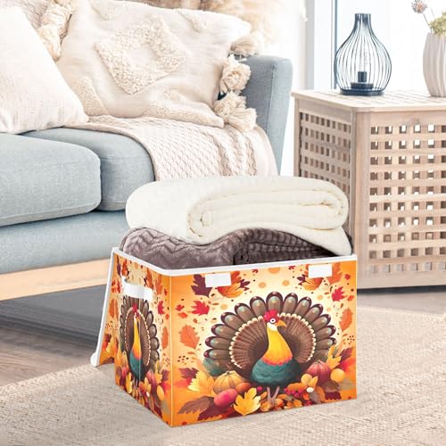 xigua Thanksgiving Turkey Storage Bins with Lids and Carrying Handle,Foldable Storage Boxes Organizer Containers Baskets Cube with Cover for Home Bedroom Closet Office - color: Thanksgiving Turkey