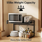 PUSDON Adjustable Carbon Steel Microwave Oven Rack, 2-Tier with 3 Hooks, 55lbs Weight Capacity, Black - color: Matte Black, size: C-frame 2 tier