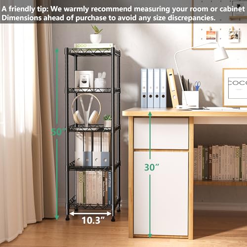 GIOTORENT 5 Tier Standing Shelving Metal Units, Adjustable Height Wire Shelf Display Rack for Laundry Bathroom Kitchen 11.8 W x 11.8 D x 50 H (5-Tier, Black) - color: Black, size: 11.8D x 11.8W x 50.0H (5Tier)