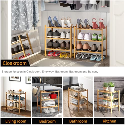3-Tier Small Shoe Rack for Entryway, Stackable | Heavy Duty | Multi-Function, Bamboo Free Standing Shoe Racks for Bedroom Hallway Closet - color: Natural, size: 3-Tier-Short