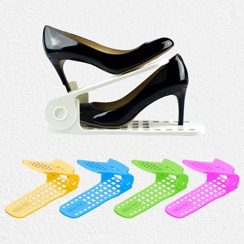 Shoepal Shoe Slots Organizer – Adjustable Shoe Rack Stacker & Storage Space Saver | Double Deck Shoe Holder for Closet, Sneakers & Heels | Multicolor Pack of 4 - color: Multicolor, size: 4