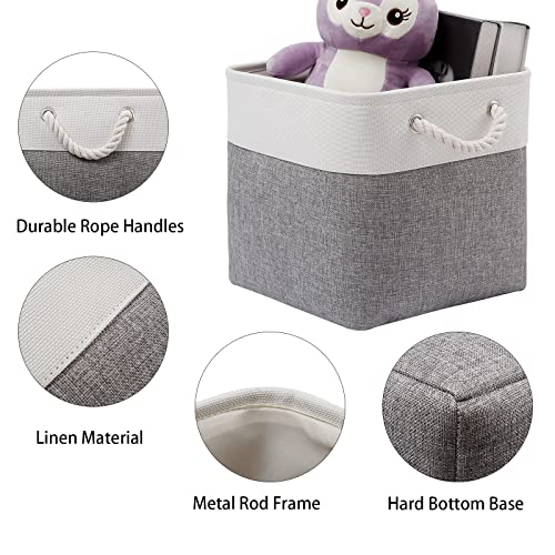 Cube Storage Bins, 6 Pack Collapsible Fabric Storage Cubes, 11 Inch Cube Organizer Bins with Handles (White/Gray) - color: white grey