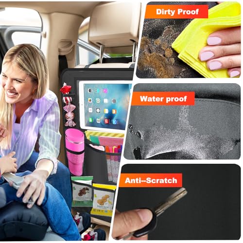 Car Backseat Organizer ，2 Pack Car Organizer Back Seat with 11" Tablet Holder, 10 Storage Pockets Seat Back Protectors Kick Mats for Kids Toddlers, Travel Accessories (Black) - color: Black, size: 2 Pack